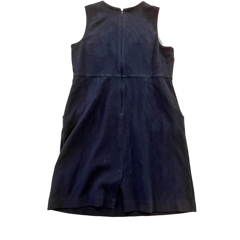 Lands End Navy Blue Textured Sleeveless Shift Dress White Piping Pockets Size 18 - Picture 3 of 5